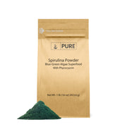 PURE ORIGINAL INGREDIENTS Spirulina Powder bottle shows pure single-ingredient greens for smoothies