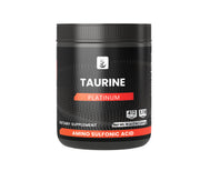 PURE ORIGINAL INGREDIENTS Taurine Powder tub shows premium packaging for easy storage.