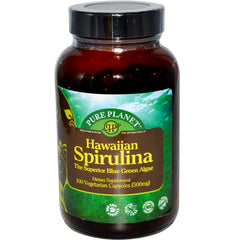 PURE PLANET Spirulina 100 CT bottle front view for protein-rich daily nutrition