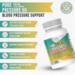 Pure Pressure 50 hawthorn berry capsules highlighting heart support