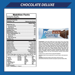 Chocolate Deluxe bars on wrapper, rich chocolate flavor with steady protein.