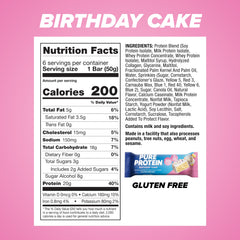 Pure Protein Birthday Cake bar on gym bag, pre- or post-workout fuel.