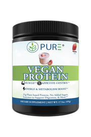 PURE Sport Vegan Protein bottle showing Strawberries & Cream flavor for post-workout fueling