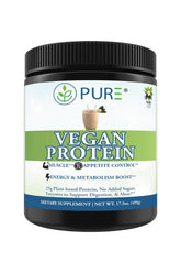 PURE Sport Vegan Protein vanilla tub highlights premium plant-based protein for active lifestyles.