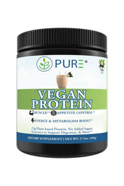 PURE Sport Vegan Protein vanilla tub highlights premium plant-based protein for active lifestyles.