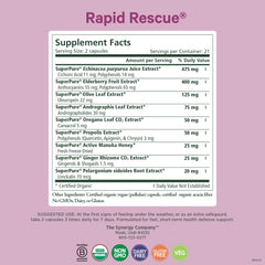 Pure Synergy Rapid Rescue bottle label highlights organic ingredients