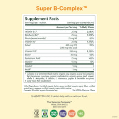 Pure Synergy Super B-Complex label detail for easy vitamin identification.