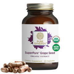 Pure Synergy SuperPure grape seed extract bottle highlighting full-spectrum antioxidants for daily wellness