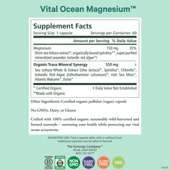Pure Synergy Vital Ocean Magnesium capsules close-up highlighting seaweed-based complex for energy and relaxation.