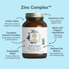 PURE SYNERGY Zinc Complex capsules pouring for easy daily intake.