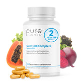 Pure Therapro Rx Methyl B Complete bottle front with easy daily capsules for energy support.