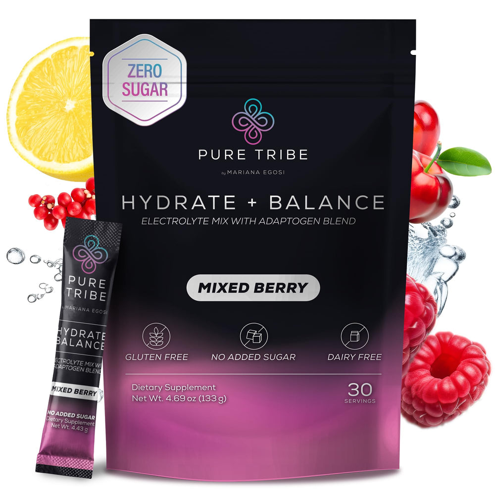 PURE TRIBE electrolytes packets mixed berry dissolve smoothly for quick hydration
