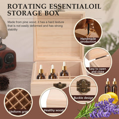 Pure Vie wooden oil box with 16 slots organizes 5–10 ml bottles neatly.