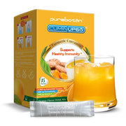 PureBotan turmeric drink orange shot packets for quick immune support.
