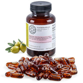 PureC60OliveOil bottle pour, convenient daily supplement with olive oil.