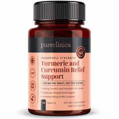 PureClinica 1100mg turmeric bottle, high-potency daily support.