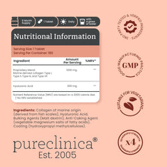 PureClinica UltraColl tablets closeup highlighting high-dosage 1500mg per tablet.