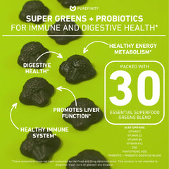 PUREFINITY Daily Greens Gummies berry flavor close-up supports enjoyable daily nutrition.