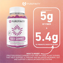 PUREFINITY Fiber Gummies berry flavor close-up showing tasty, sugar-free option for gut health
