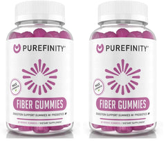 PUREFINITY Fiber Gummies bottle front highlighting sugar-free prebiotic support for daily digestion