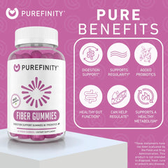 PUREFINITY Fiber Gummies packaging on shelf emphasizing non-GMO vegan formula