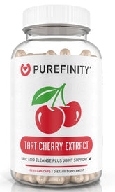 PUREFINITY Tart Cherry Capsules bottle for daily uric acid support.