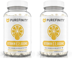 Purefinity Vitamin C 2000mg capsules bottle for daily wellness and high absorption.