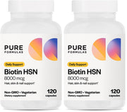 PureFormulas Biotin 8000 mcg bottle for healthy hair, skin and nails.