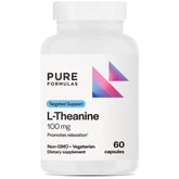 PureFormulas L-Theanine 100 mg bottle promoting calm focus and natural relief