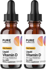 PureFormulas Liquid Vitamin D 1000IU drops, dropper pour for easy daily use.