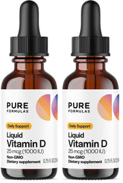 PureFormulas Liquid Vitamin D 1000IU drops, dropper pour for easy daily use.