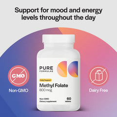 PureFormulas methylfolate 800mcg packaging highlights two bottles for convenience
