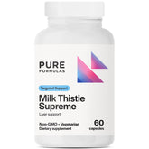 PureFormulas Milk Thistle Supreme bottle on a clean surface signals liver health support