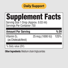 PureFormulas Vitamin D3 liquid bottle closeup highlighting dosage.