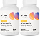 PureFormulas Vitamin D3 1000 IU bottle front promoting bone health and immune support.