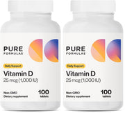 PureFormulas Vitamin D3 1000 IU bottle front promoting bone health and immune support.