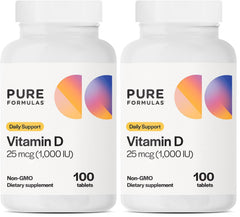 PureFormulas Vitamin D3 1000 IU bottle front promoting bone health and immune support.