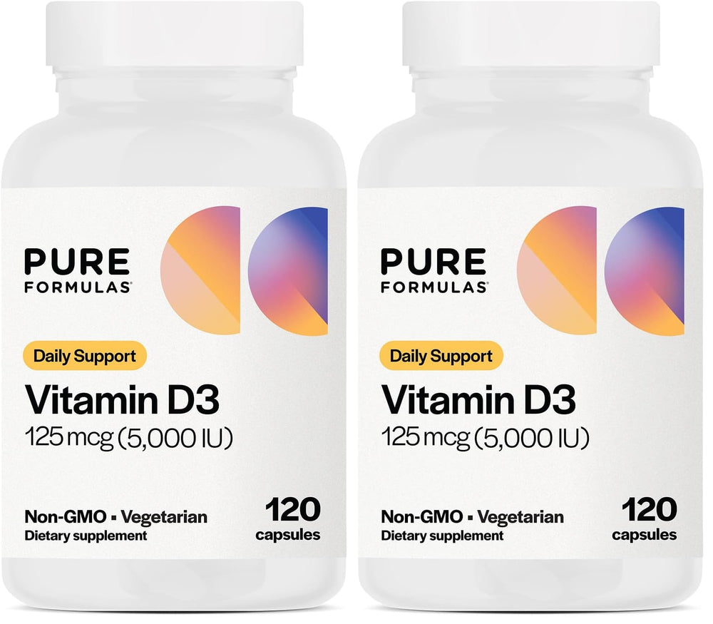 PureFormulas Vitamin D3 5000 IU bottle front label supporting daily immune health.