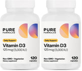 PureFormulas Vitamin D3 5000 IU bottle front label supporting daily immune health.