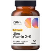 PureFormulas Vitamin D3 K2 5000 IU bottle and capsules for balanced immune support.