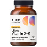PureFormulas vitamin D3 K2 5000 IU bottle highlighting label for bone support