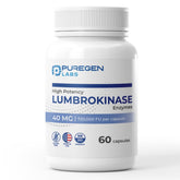 Puregen Labs Lumbrokinase 40mg bottle front for high potency daily supplement