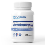 Puregen Labs Lumbrokinase 40mg bottle front for high potency daily supplement