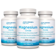 P Puregen Labs Magnesium 400mg bottle front, highlighting high potency daily support.