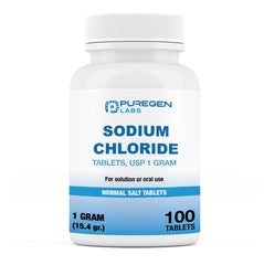 Puregen Labs Sodium Chloride tablets packaging for electrolyte support and hydration