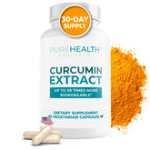 PureHealth Curcumin Extract bottle front promotes joint comfort and daily wellness.
