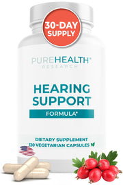 PUREHEALTH RESEARCH Hearing Support Formula bottle front for daily tinnitus support