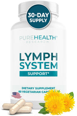 PUREHEALTH RESEARCH Lymph System Support bottle front view for lymph drainage support.