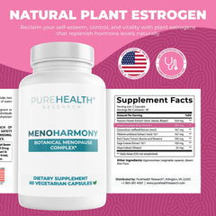 MenoHarmony natural botanicals jar close-up highlighting organic ingredients for balance.
