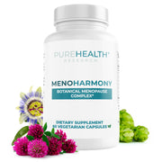 PureHealth Research MenoHarmony capsule bottle close-up for menopause support.